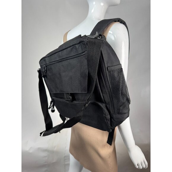 Convertible Black Backpack Messenger Bag With Multiple Compartments Adjustable S - Picture 9 of 16